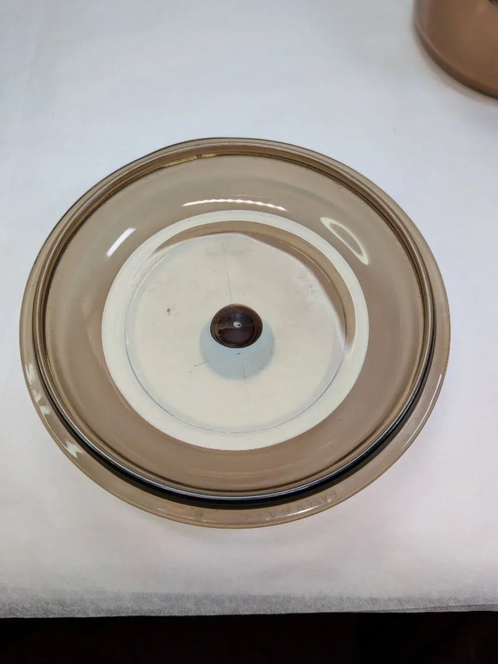 Vintage 1980s Corning Visions Amber Glass 1L Saucepan Pour Spout & Lid V-1-B